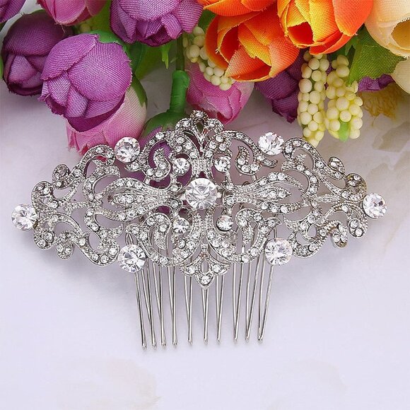 Bridal Hair Accessory Crystal Side Comb Wedding Hairpiece for Bride Elegant - Picture 4 of 7